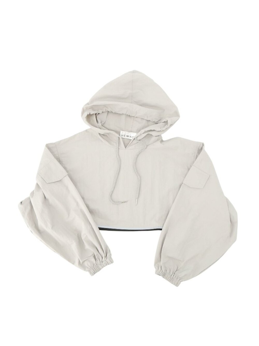 Kate Hewko Silver Zip Detail Cropped Hooded Gray Pullover Crop Hoodie One Size